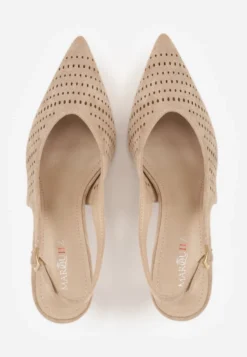 Beżowe Szpilki Slingback z Ażurową Cholewką Nessnore