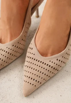 Beżowe Szpilki Slingback z Ażurową Cholewką Nessnore