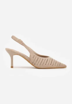 Beżowe Szpilki Slingback z Ażurową Cholewką Nessnore