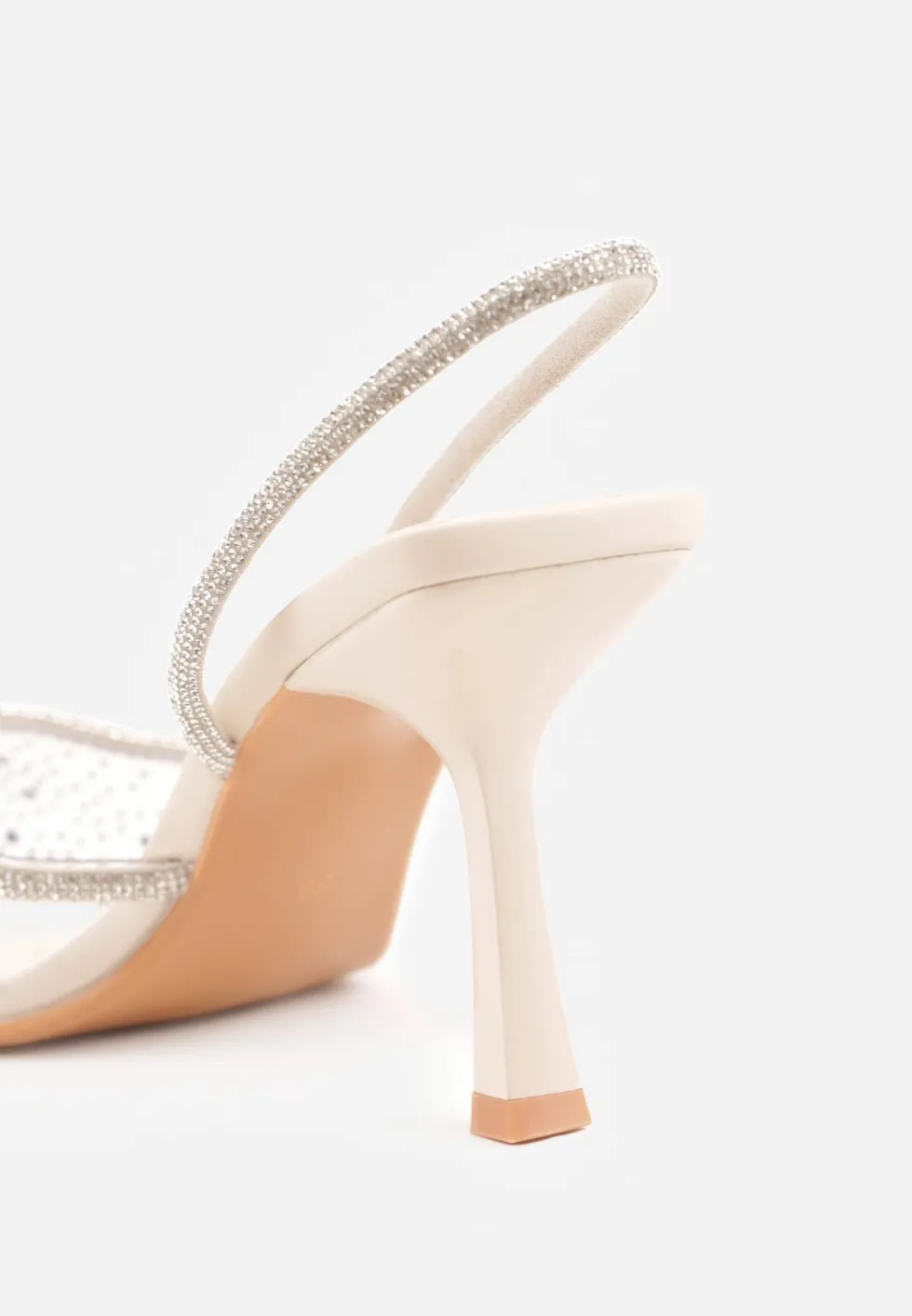 Beżowe Szpilki Slingback z Transparentną Cholewką i Cyrkoniami Liaceran