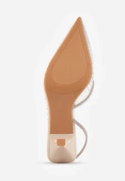 Beżowe Szpilki Slingback z Transparentną Cholewką i Cyrkoniami Liaceran