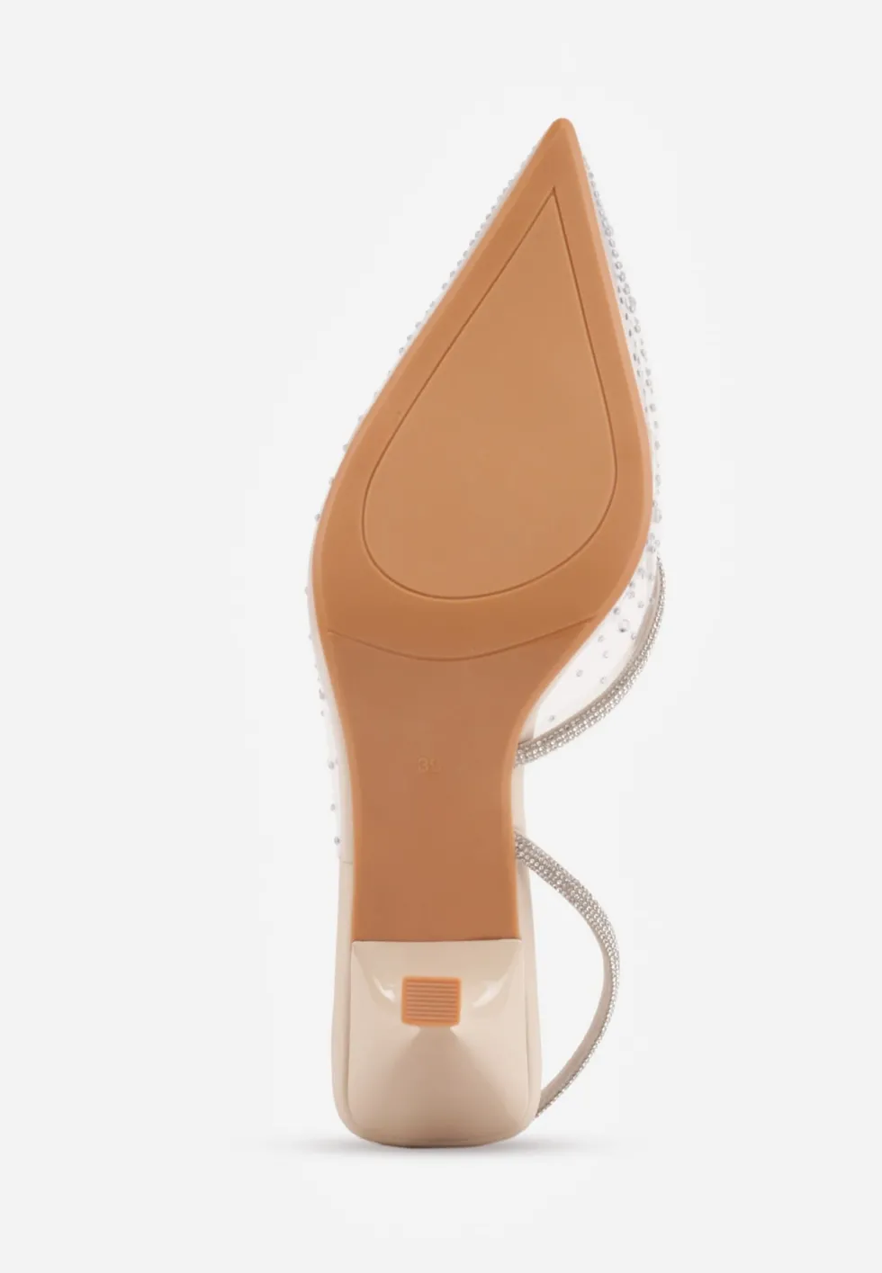 Beżowe Szpilki Slingback z Transparentną Cholewką i Cyrkoniami Liaceran
