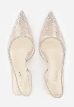 Beżowe Szpilki Slingback z Transparentną Cholewką i Cyrkoniami Liaceran
