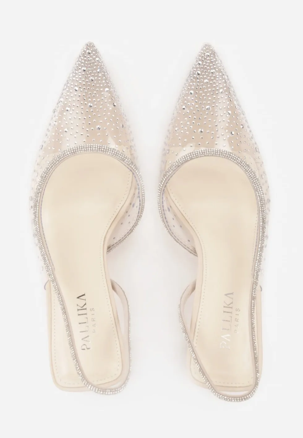 Beżowe Szpilki Slingback z Transparentną Cholewką i Cyrkoniami Liaceran