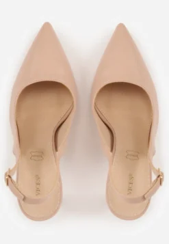 Beżowe Szpilki VICES Slingback z Wkładką ze Skóry Naturalnej Zoretta
