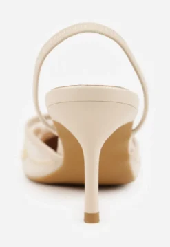 Beżowe Szpilki VICES Slingback z Noskami w Szpic Ozdobionymi Haftem i Koralikami Laraidina