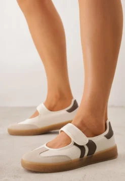 Beżowe Tenisówki Typu Sneakeriny Zapinane Paskiem na Rzep Gelinea