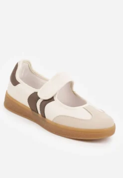 Beżowe Tenisówki Typu Sneakeriny Zapinane Paskiem na Rzep Gelinea