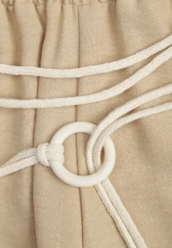Beżowe Wiskozowe Spodnie Typu Palazzo High Waist Ozdobione Paskiem Sznurkiem Alemea