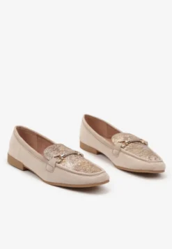 Beżowe Wężowe Mokasyny w Stylu Klasycznych Loafersów Effena