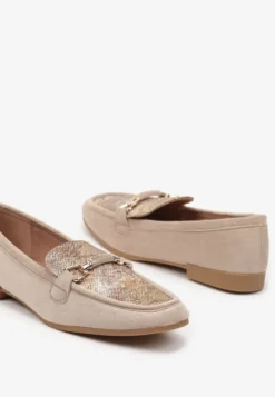 Beżowe Wężowe Mokasyny w Stylu Klasycznych Loafersów Effena