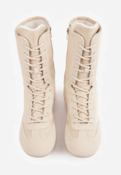 Beżowe Wysokie Sneakersy Typu Boxing Boots z Ocieplaną Wyściółką Tilpera
