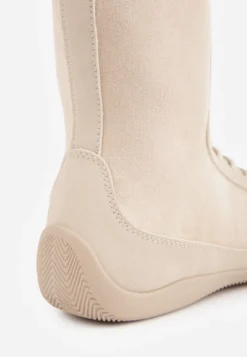Beżowe Wysokie Sneakersy Typu Boxing Boots z Ocieplaną Wyściółką Tilpera
