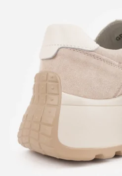 Beżowe Zamszowe Sneakersy na Platformie z Wkładką ze Skóry Naturalnej Inferis