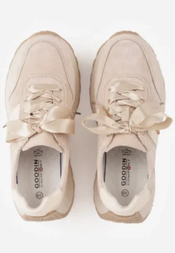 Beżowe Zamszowe Sneakersy na Platformie z Wkładką ze Skóry Naturalnej Inferis