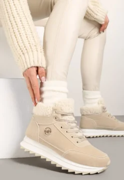 Beżowe Zimowe Sneakersy ze Sztucznym Futerkiem Turelia
