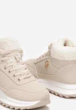Beżowe Zimowe Sneakersy ze Sztucznym Futerkiem Turelia