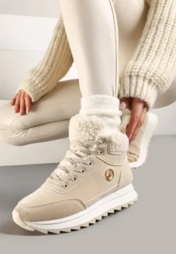 Beżowe Zimowe Sneakersy ze Sztucznym Futerkiem Turelia