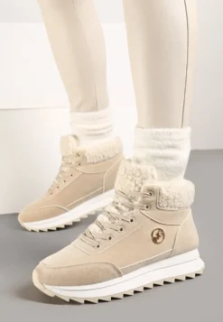 Beżowe Zimowe Sneakersy ze Sztucznym Futerkiem Turelia