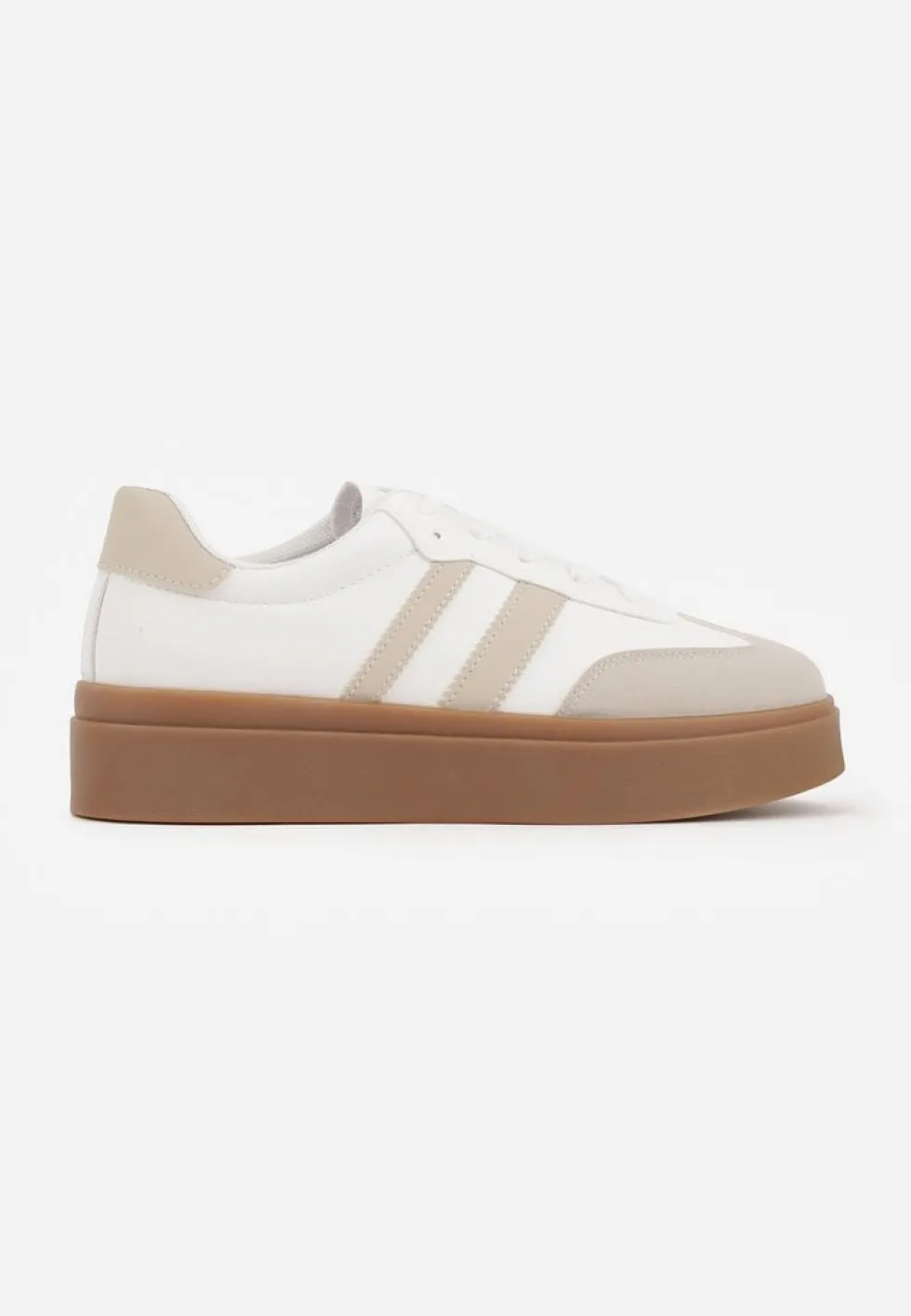 Beżowo-Białe Sneakersy Tenisówki Ozdobione Paskami Sovresia