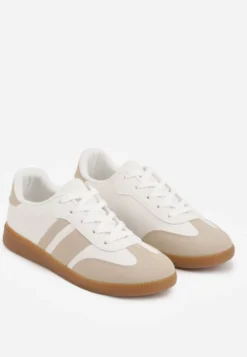 Beżowo-Białe Sneakersy w Stylu Tenisówek z Paskami Danareth