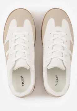 Beżowo-Białe Sneakersy w Stylu Tenisówek z Paskami Danareth