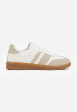 Beżowo-Białe Sneakersy w Stylu Tenisówek z Paskami Danareth