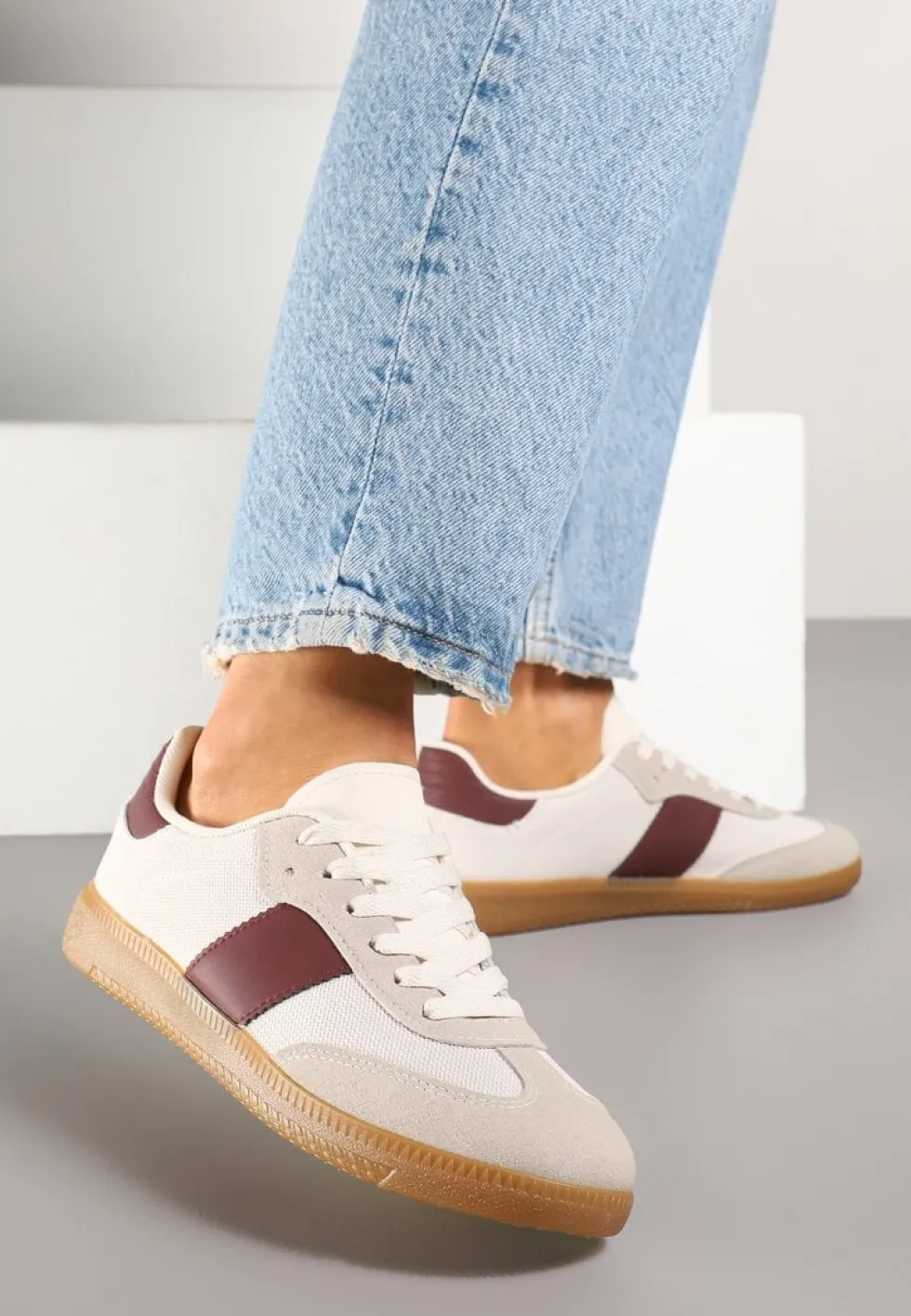 Beżowo-Bordowe Sneakersy Tenisówki w Kultowym Stylu Neolithaen