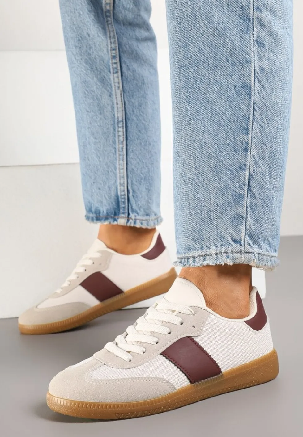 Beżowo-Bordowe Sneakersy Tenisówki w Kultowym Stylu Neolithaen