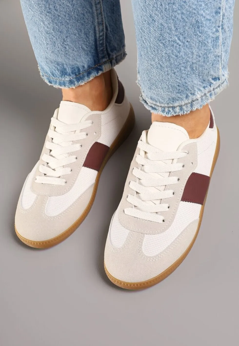 Beżowo-Bordowe Sneakersy Tenisówki w Kultowym Stylu Neolithaen