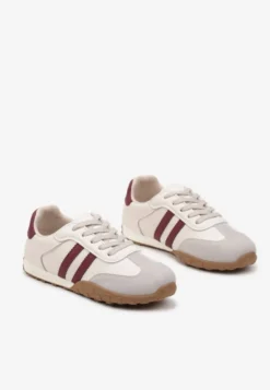 Beżowo-Bordowe Sneakersy z Ozdobnymi Paskami Atompia