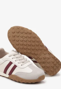 Beżowo-Bordowe Sneakersy z Ozdobnymi Paskami Atompia