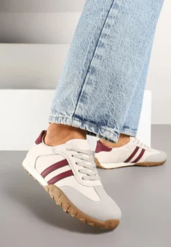 Beżowo-Bordowe Sneakersy z Ozdobnymi Paskami Atompia