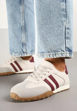Beżowo-Bordowe Sneakersy z Ozdobnymi Paskami Atompia
