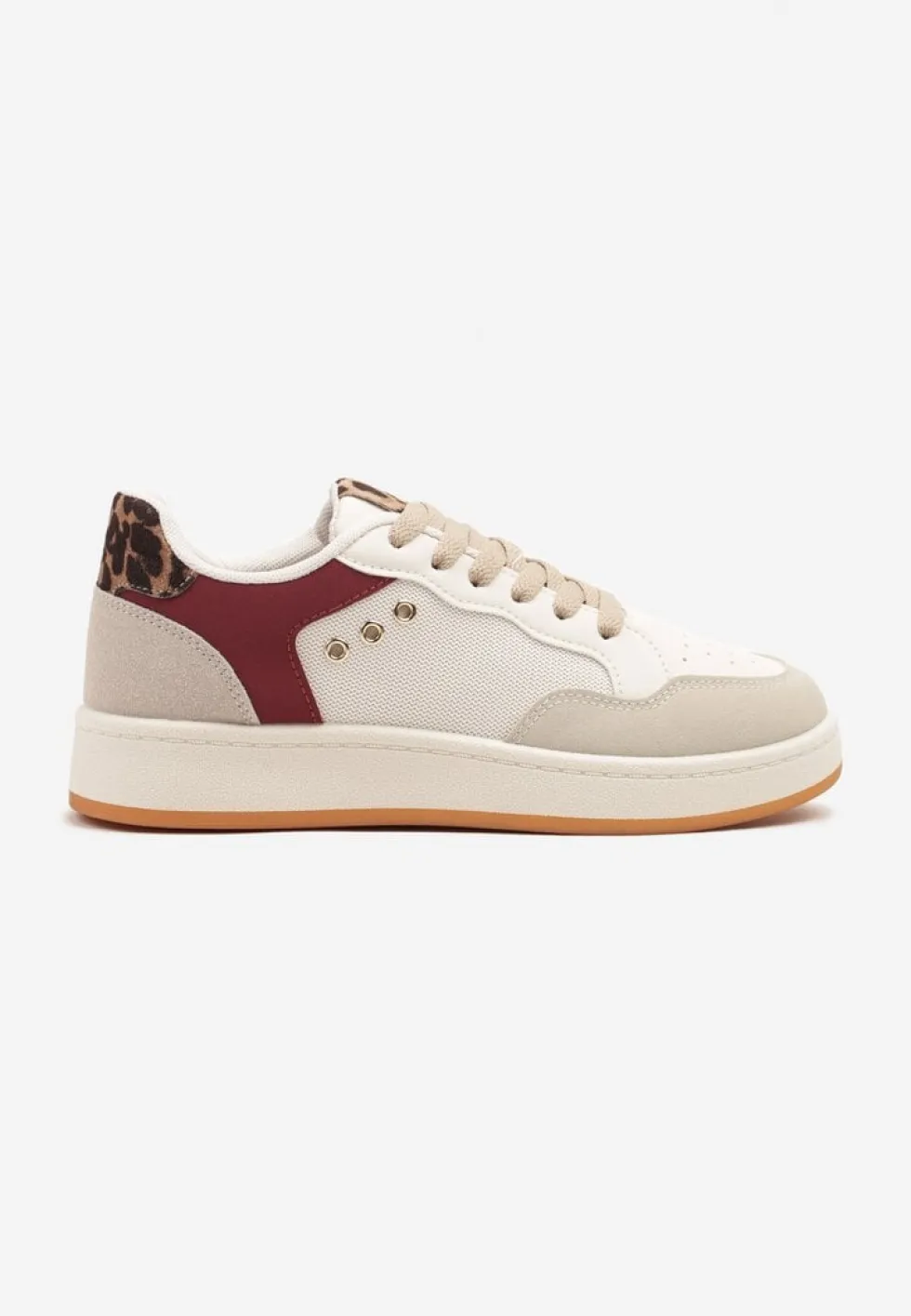 Beżowo-Bordowe Streetwearowe Sneakersy Zdobione Przeszyciami Neonisea