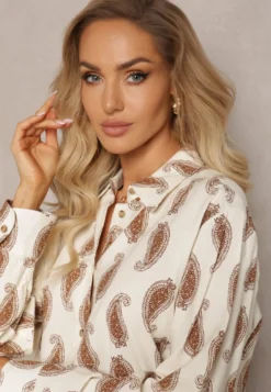 Beżowo-Brązowa Bawełniana Koszula z Drobnym Wzorem Paisley Kaisleigh