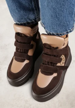 Beżowo-Brązowe Botki Sneakersy Vices na Platformie w Stylu Y2K Gelira