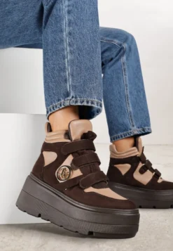 Beżowo-Brązowe Botki Sneakersy Vices na Platformie w Stylu Y2K Gelira