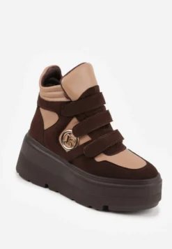 Beżowo-Brązowe Botki Sneakersy Vices na Platformie w Stylu Y2K Gelira