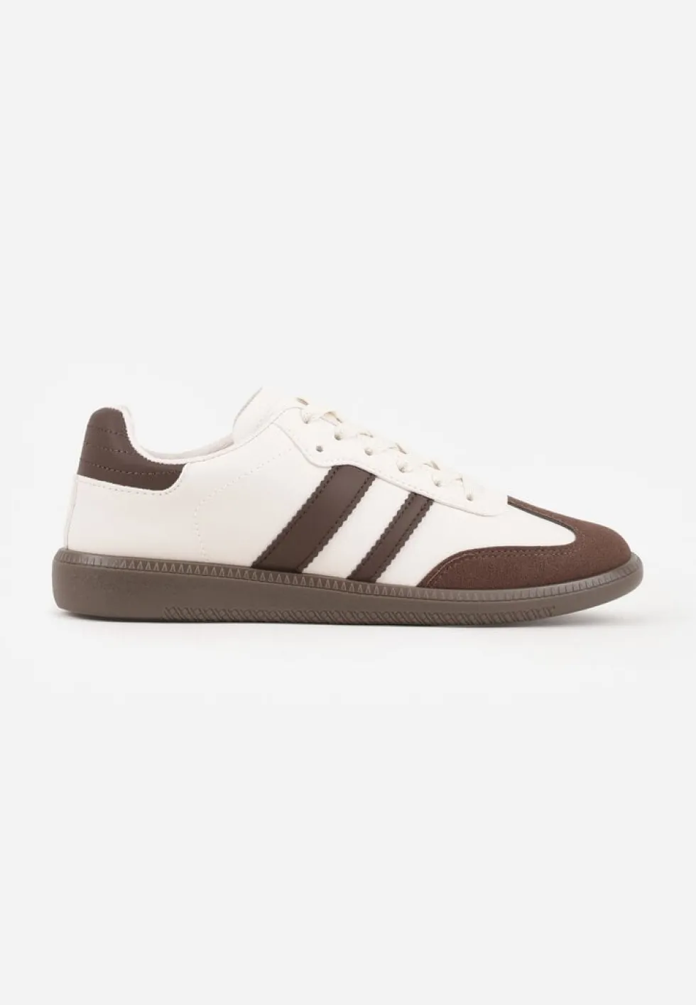 Beżowo-Brązowe Casualowe Sneakersy na Płaskiej Podeszwie z Paskami Jereria