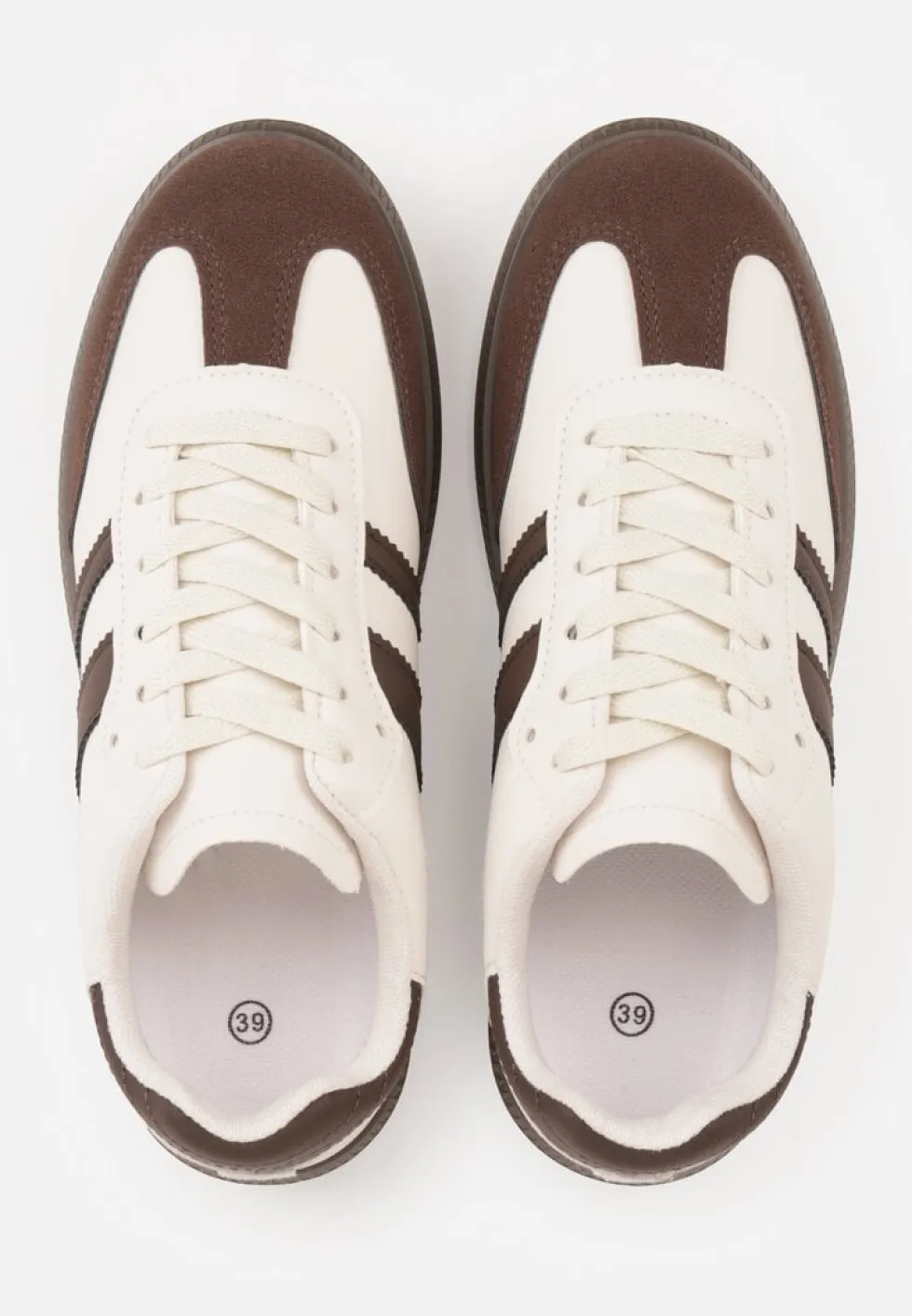 Beżowo-Brązowe Casualowe Sneakersy na Płaskiej Podeszwie z Paskami Jereria