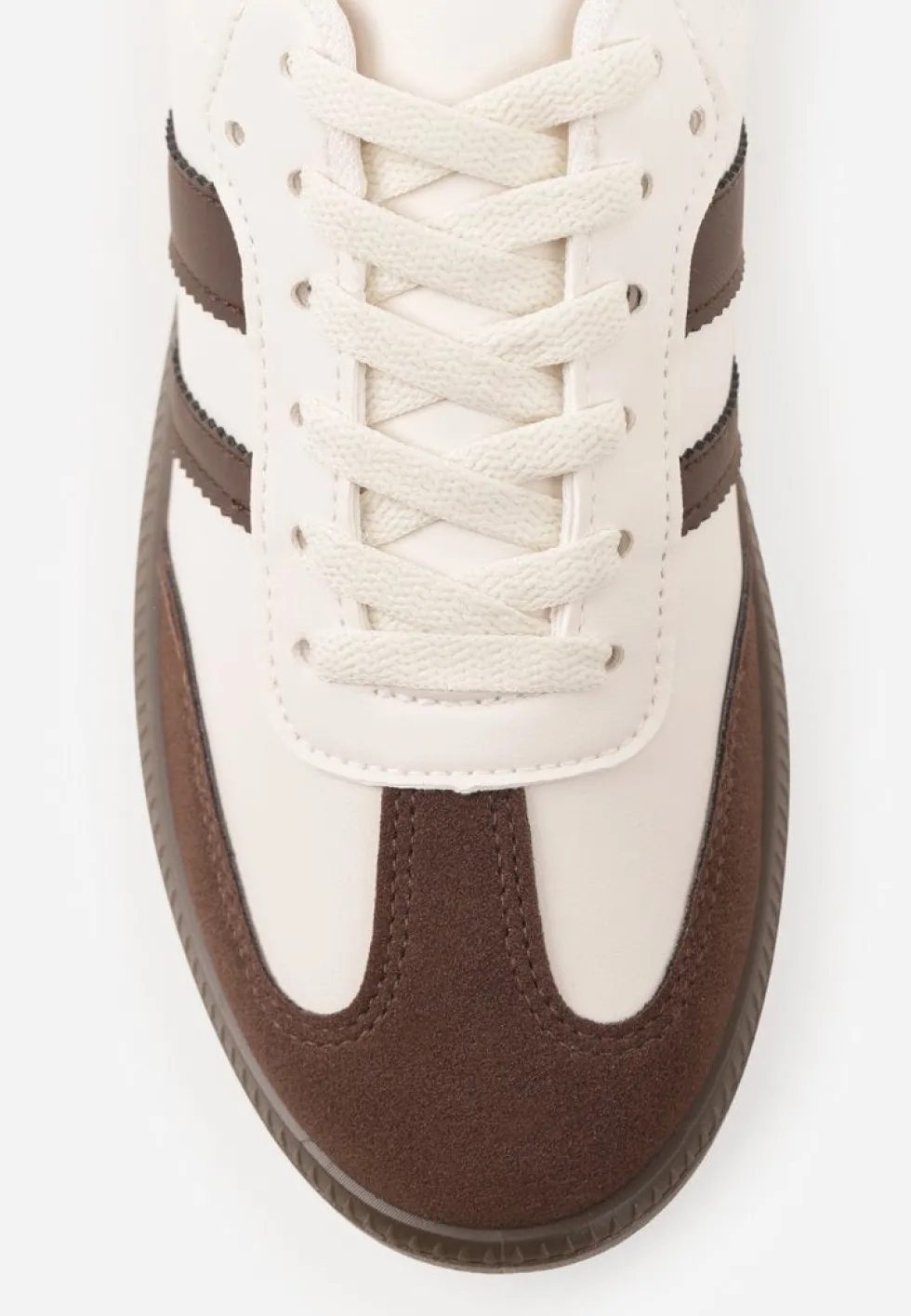 Beżowo-Brązowe Casualowe Sneakersy na Płaskiej Podeszwie z Paskami Jereria