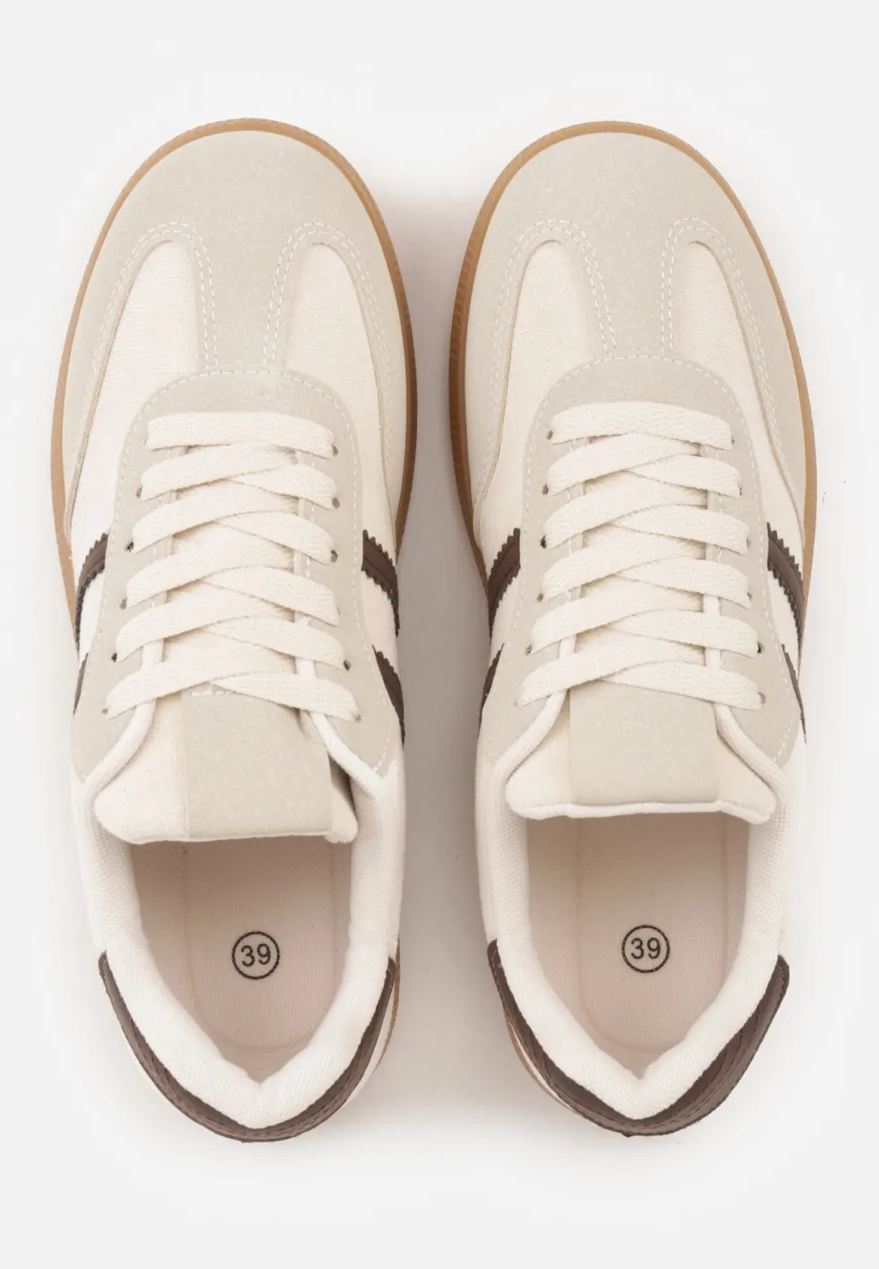 Beżowo-Brązowe Sneakersy na Płaskiej Podeszwie Pemeriana