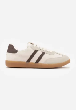 Beżowo-Brązowe Sneakersy na Płaskiej Podeszwie Pemeriana