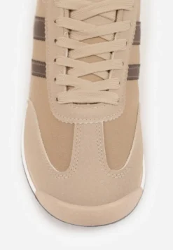 Beżowo-Brązowe Sneakersy Ozdobione Dwoma Paskami Lannatea