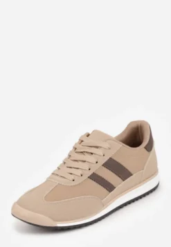Beżowo-Brązowe Sneakersy Ozdobione Dwoma Paskami Lannatea
