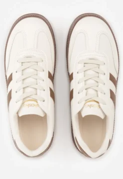 Beżowo-Brązowe Sneakersy Sportowe z Ozdobnymi Paskami i Przeszyciami Wenilan