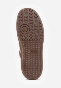 Beżowo-Brązowe Sneakersy Sportowe z Ozdobnymi Paskami i Przeszyciami Wenilan