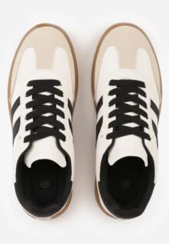 Beżowo-Czarne Casualowe Sneakersy na Płaskiej Podeszwie z Paskami Jereria