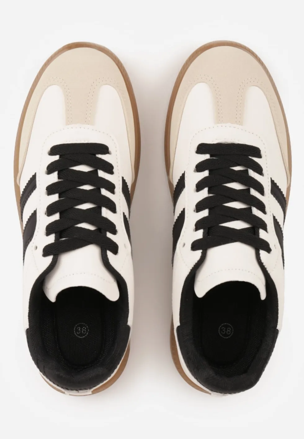 Beżowo-Czarne Casualowe Sneakersy na Płaskiej Podeszwie z Paskami Jereria